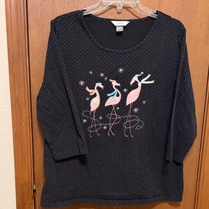 CJ Banks Sparkly Flamingos Winter Top
